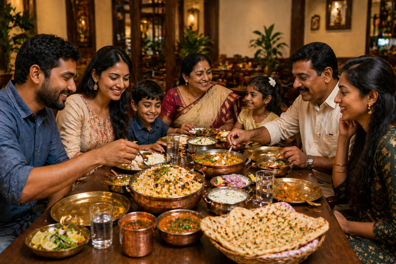 Family dining experience at Salem RR Biryani with authentic South Indian food and a warm restaurant ambiance