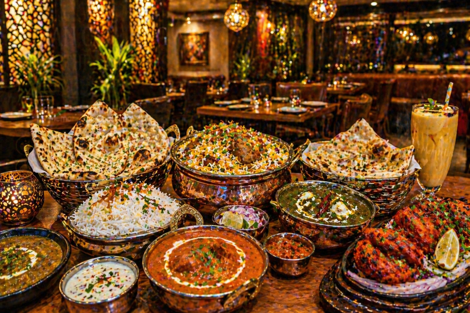 Indian weekend dinner spread in McKinney with biryani curries naan and authentic Indian dishes